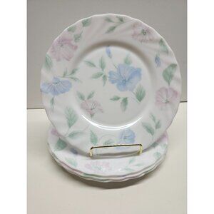 Arcopal France Chloe 8" Lunch Plates Set (4) Opal Milk Glass Flowers Pastel